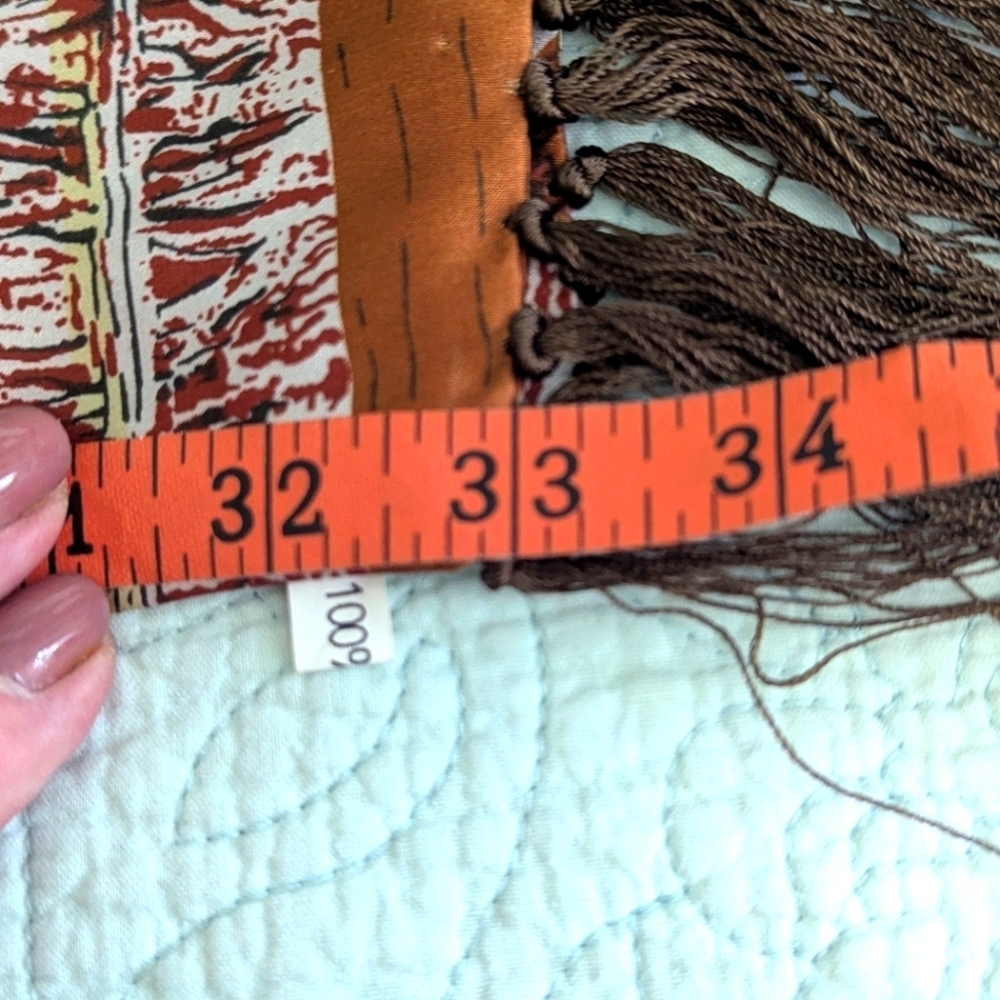 NWOT 100% Silk Abstract Print - Burnt Orange,Brown,Yellow Wide Oblong Scarf - Picture 12 of 15
